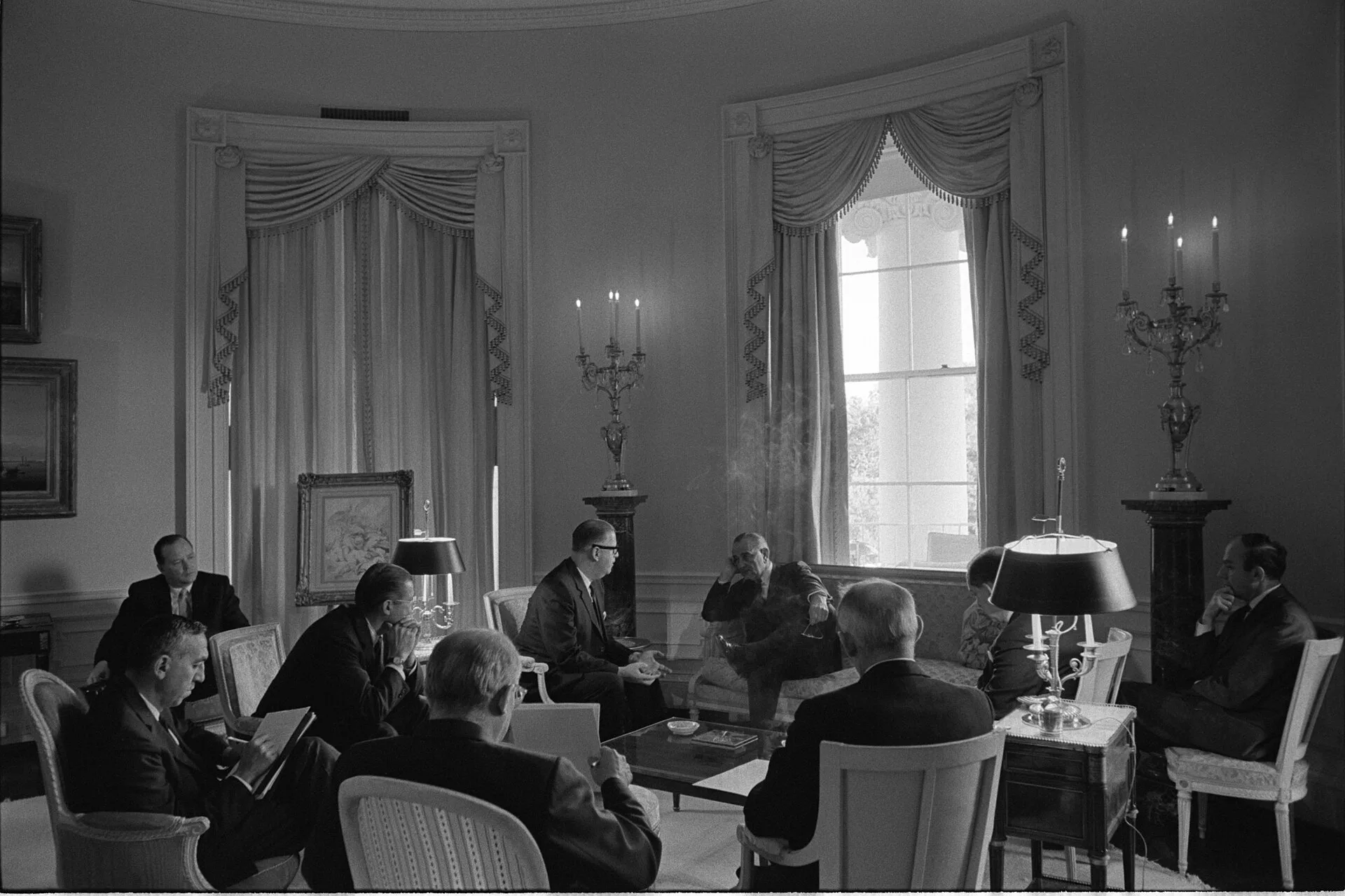 President Lyndon B. Johnson meets with Amb. Abba Eban, Minister Ephraim Evron, Amb. Avraham Harman, Sec. Robert McNamara, Walt Rostow, Eugene Rostow, Joseph Sisco, and others. How to resolve a workplace conflict: cold disputes and the four rungs