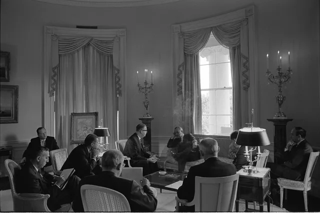 President Lyndon B. Johnson meets with Amb. Abba Eban, Minister Ephraim Evron, Amb. Avraham Harman, Sec. Robert McNamara, Walt Rostow, Eugene Rostow, Joseph Sisco, and others. How to resolve a workplace conflict: cold disputes and the four rungs