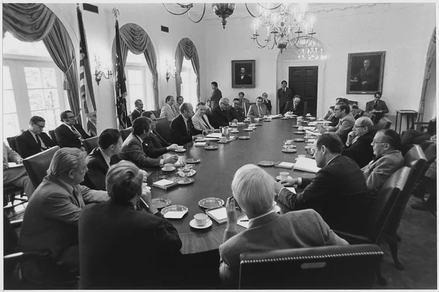 This photograph depicts President Gerald Ford and members of his Cabinet seated around the table in the Cabinet Room of the White House. Pictured, clockwise from President Ford, are William P. Clements, Jr., Deputy Secretary of Defense; Rogers C. B. Morton, Secretary of Commerce; William Coleman, Se. Control and influence mistakes when a request stalls