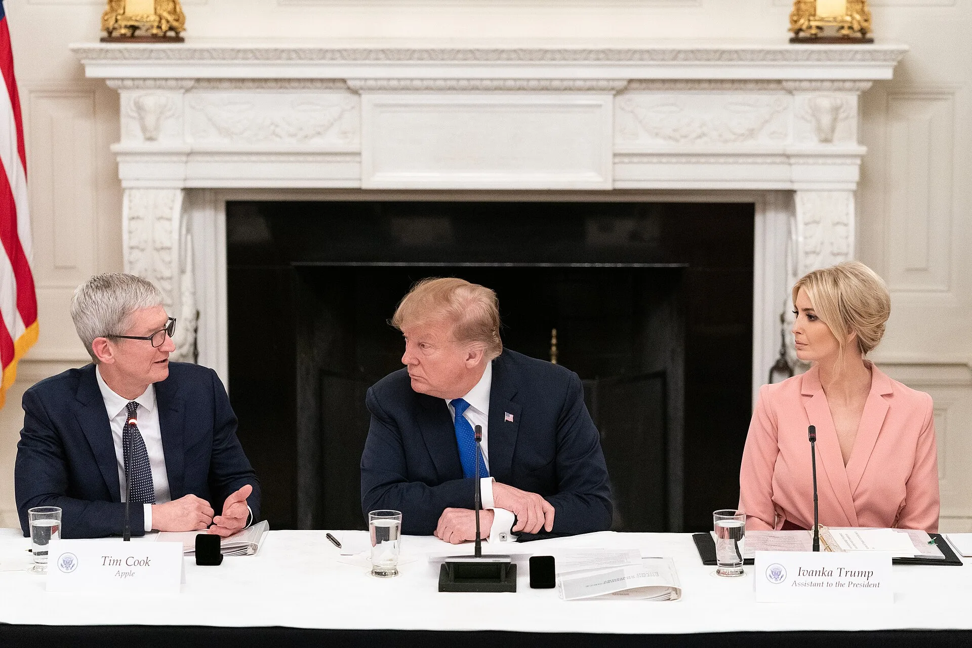 President Donald J. Trump, joined by Vice President Mike Pence and Presidential Adviser Ivanka Trump, attends the American Workforce Policy Advisory Board Meeting Wednesday, March 6, 2019, in the State Dining Room of the White House. (Official White House Photo by Tia Dufour). Executive communication at work: the parts worth your attention