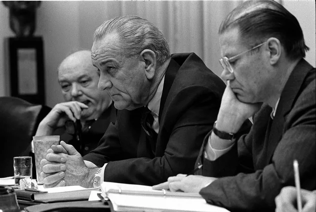 Secretary of State Dean Rusk , President Lyndon B. Johnson , and Secretary of Defense Robert McNamara at a meeting in the Cabinet Room of the White House. How to build influence in Ottawa's federal public service without line authority
