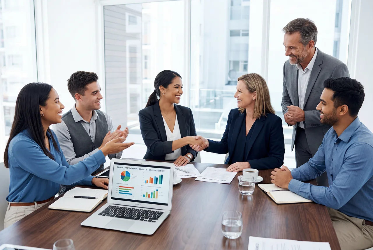 meeting, conference, business, office, team, collaboration, agreement, handshake, partnership, corporate, professional, discussion, presentation, chart, graph, laptop, documents, strategy, negotiation, success, leadership, workplace, formal, ai generated. Influence across cultures: four questions to ask of any claim